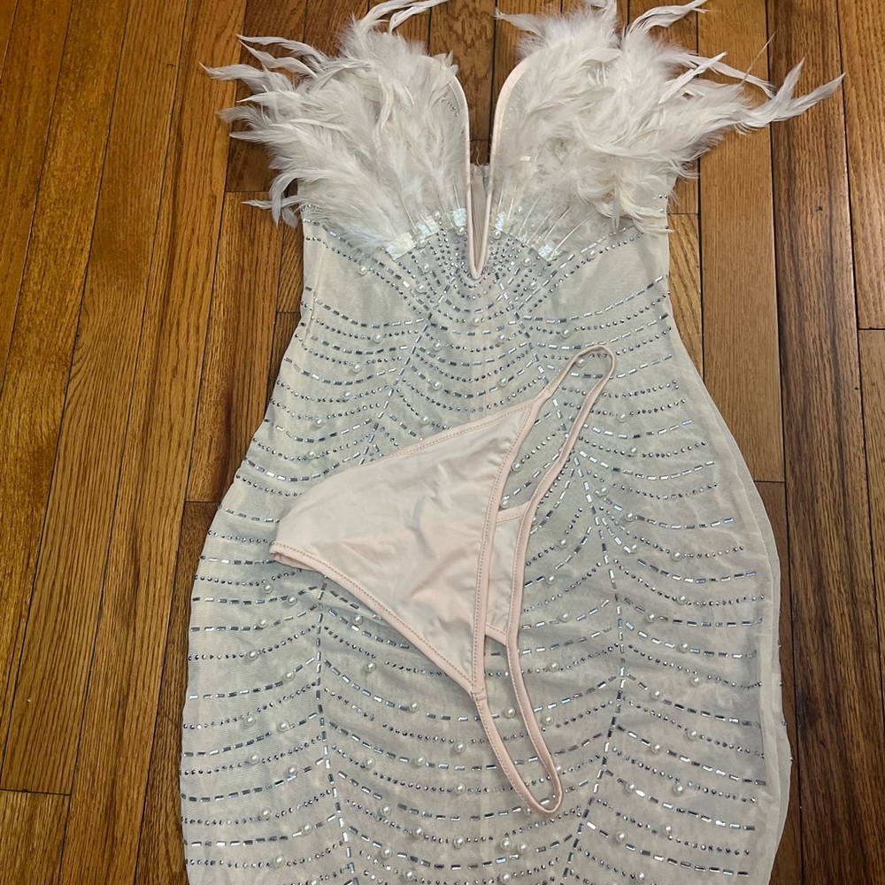 SHEIN White and Silver Feather Mini  Sequin Party